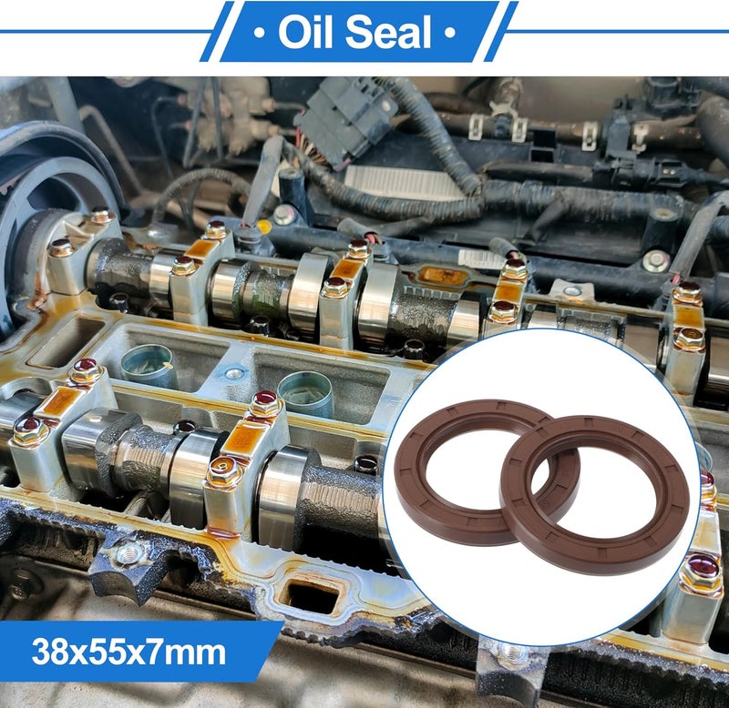VekAuto Universal Oil Seal TC Double Lip W Steel Spring Seal Ring Rotary Shaft Seal 38x55x7mm High Pressure FKM Rubber Brown 2 Pcs - Image 2